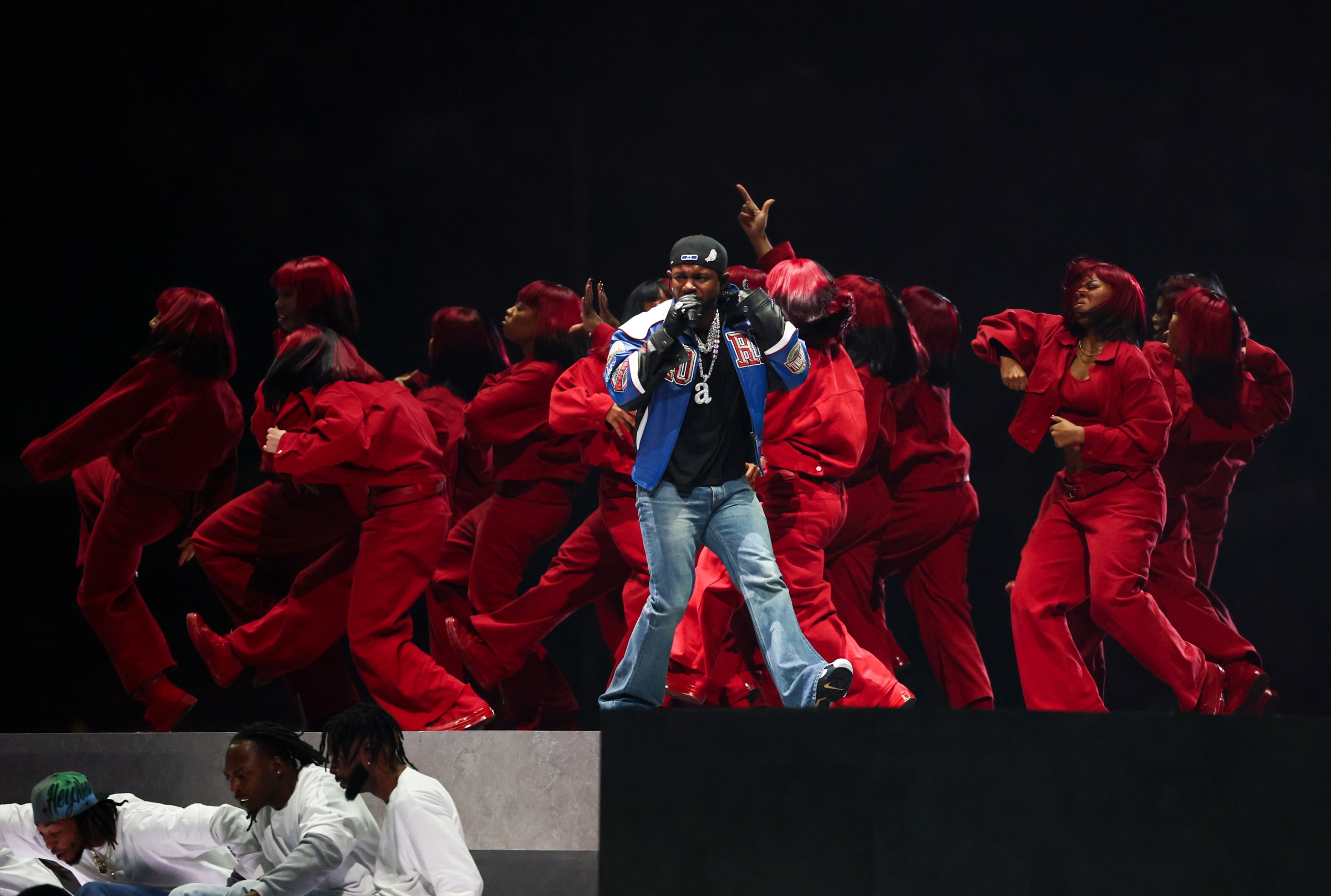 Rapper Kendrick Lamar performs in the Apple Music Super Bowl LIX Halftime Show at Caesars Superdome on February 9, 2025 in New Orleans, Louisiana. 